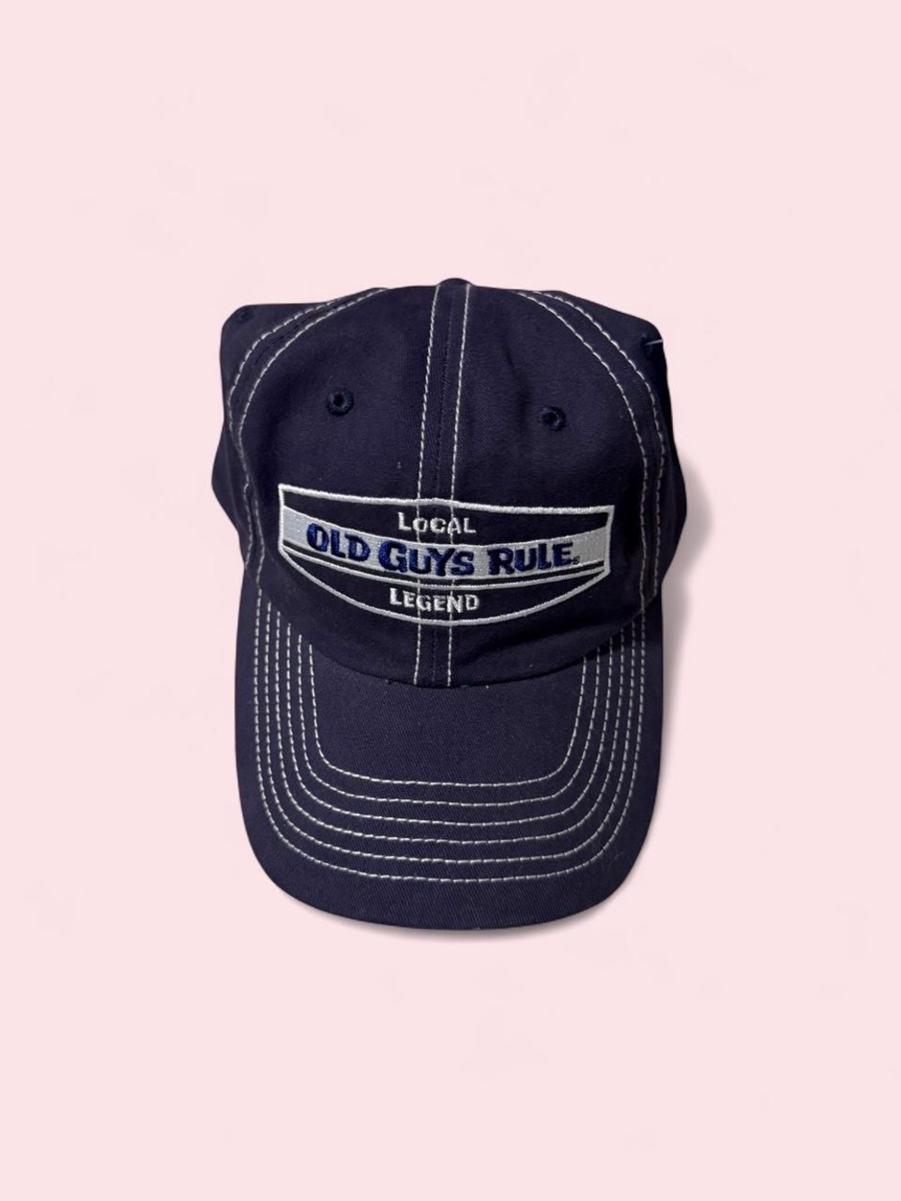 Navy Baseball Cap with White Contrast Stitching - local legend old guys rule